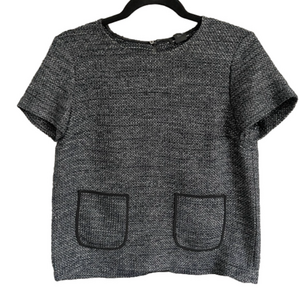 Club Monaco Navy Boucle Short Sleeve Boxy T-Shirt - S